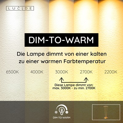 Lucide RENEE - wiederaufladbare Tischlampe Innen/Außen - Akku/Batterie - Ø 12,3 cm - LED Dim to warm - 1x2,2W 2700K/3000K - IP54 - Mit kabelloser Ladestation - Mattes Gold / Messing